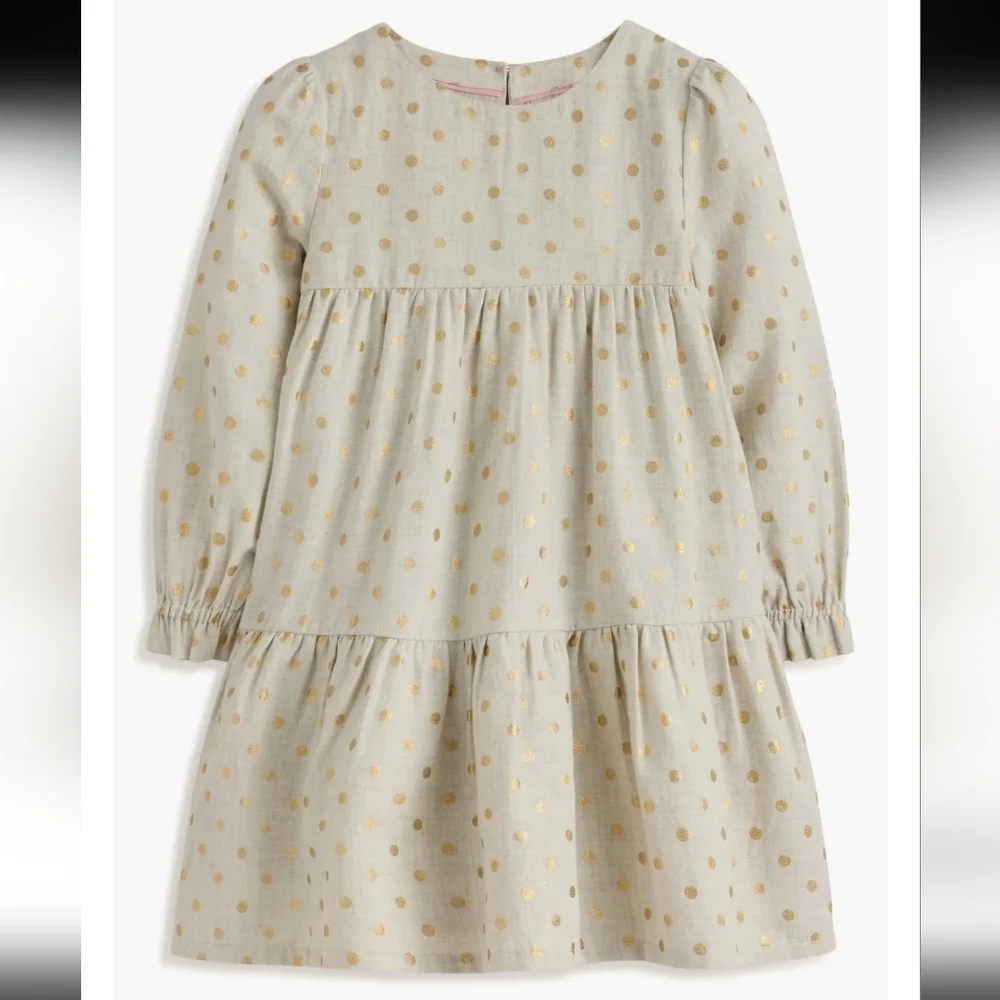 Mini Boden Cream Dress with Gold Dots